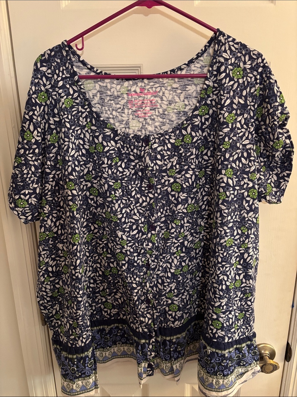 Woman Within Navy Floral Scoop-Neck Tunic with Green Floral Accents